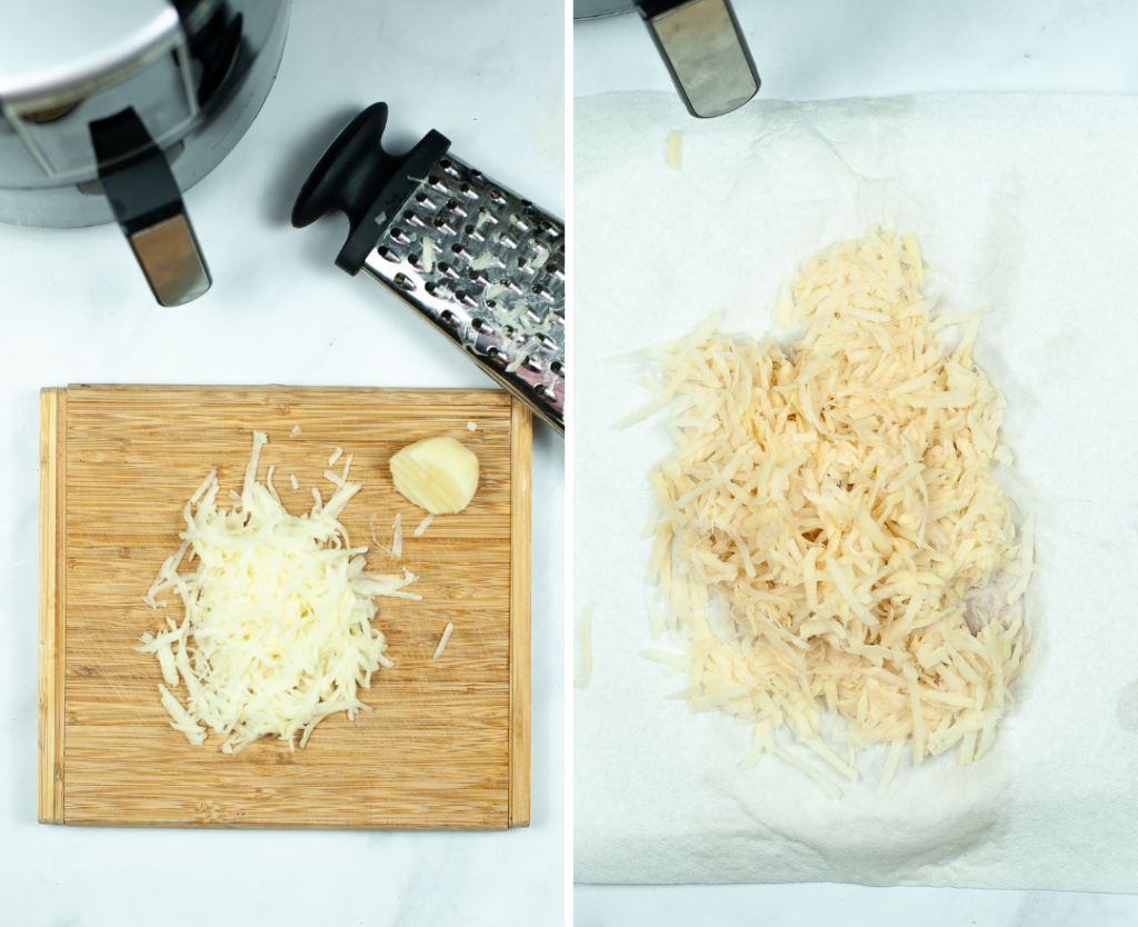 Grating the potatoes for air fryer hash browns