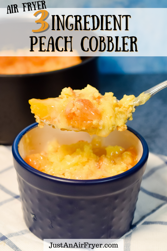 A bowl of 3-ingredient peach cobbler made in the air fryer