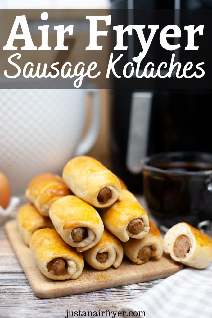 TItle image for Sausage Kolaches stacked together on a cutting board. 