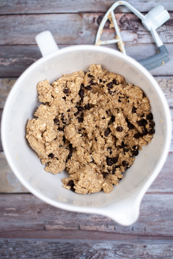 The chocolate chip cookie dough ready for the air fryer