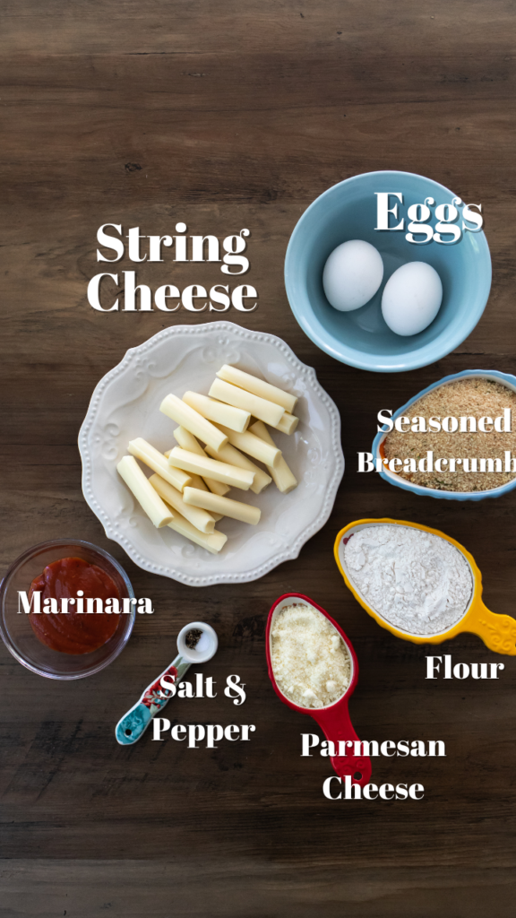 ingredients to make Air Fryer Mozzarella Sticks