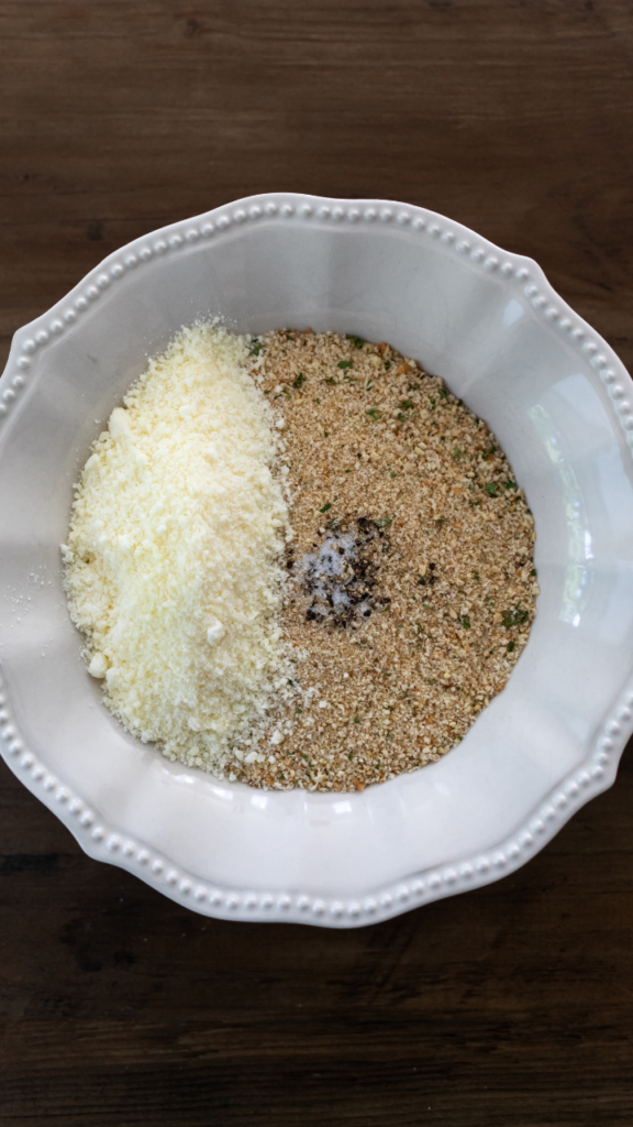 Creating the breadcrumbs mixture for dipping the Air Fryer Mozzarella Sticks