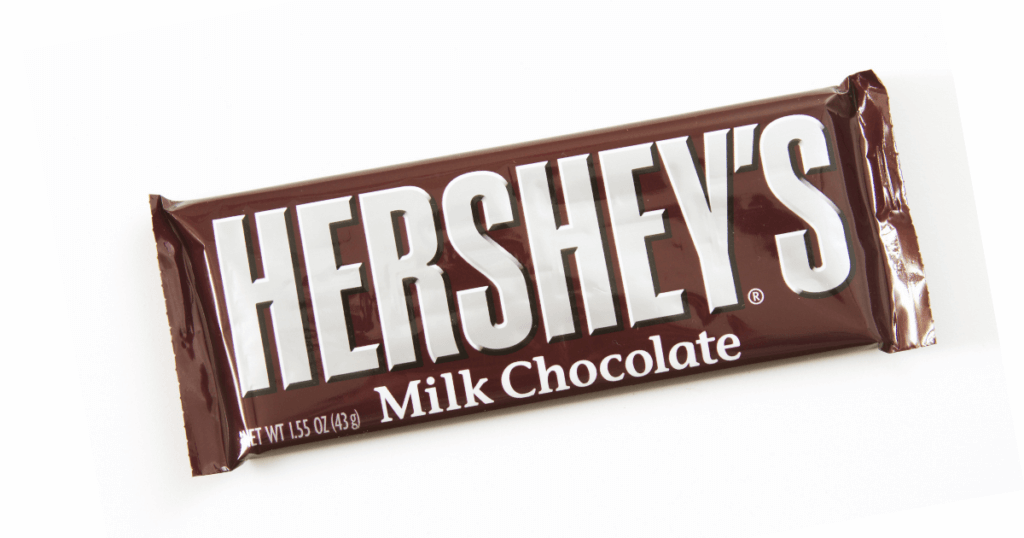 A Hershey's bar on a white background